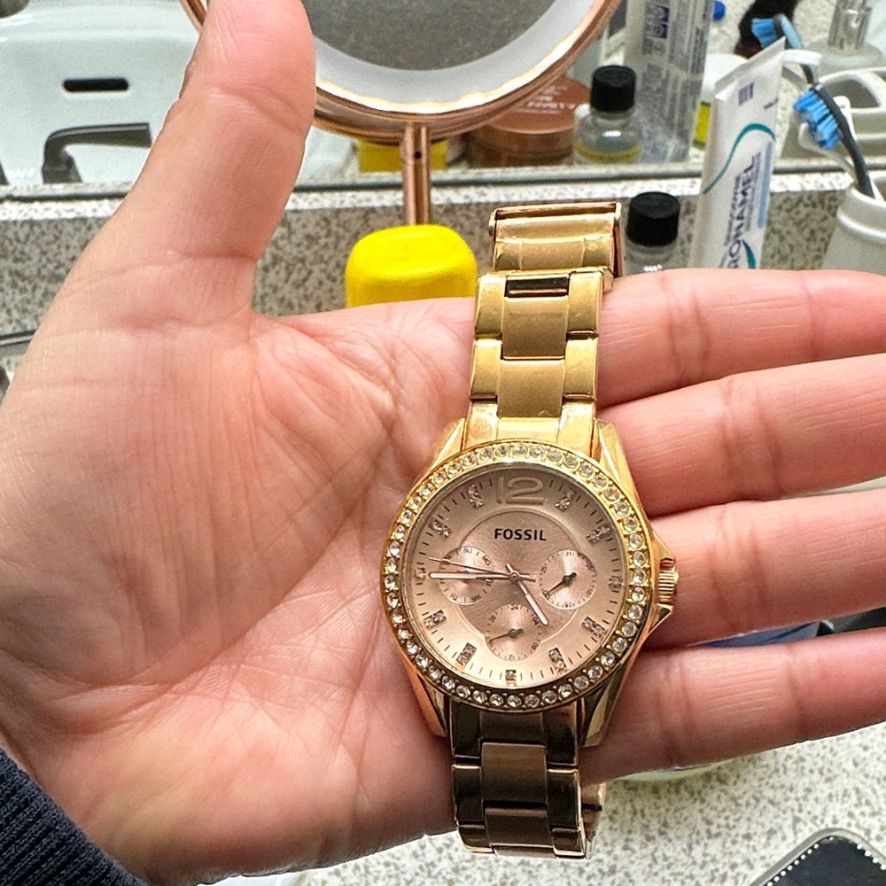 Fossil Rose Gold Crystal-Accent Women's Bracelet Watch